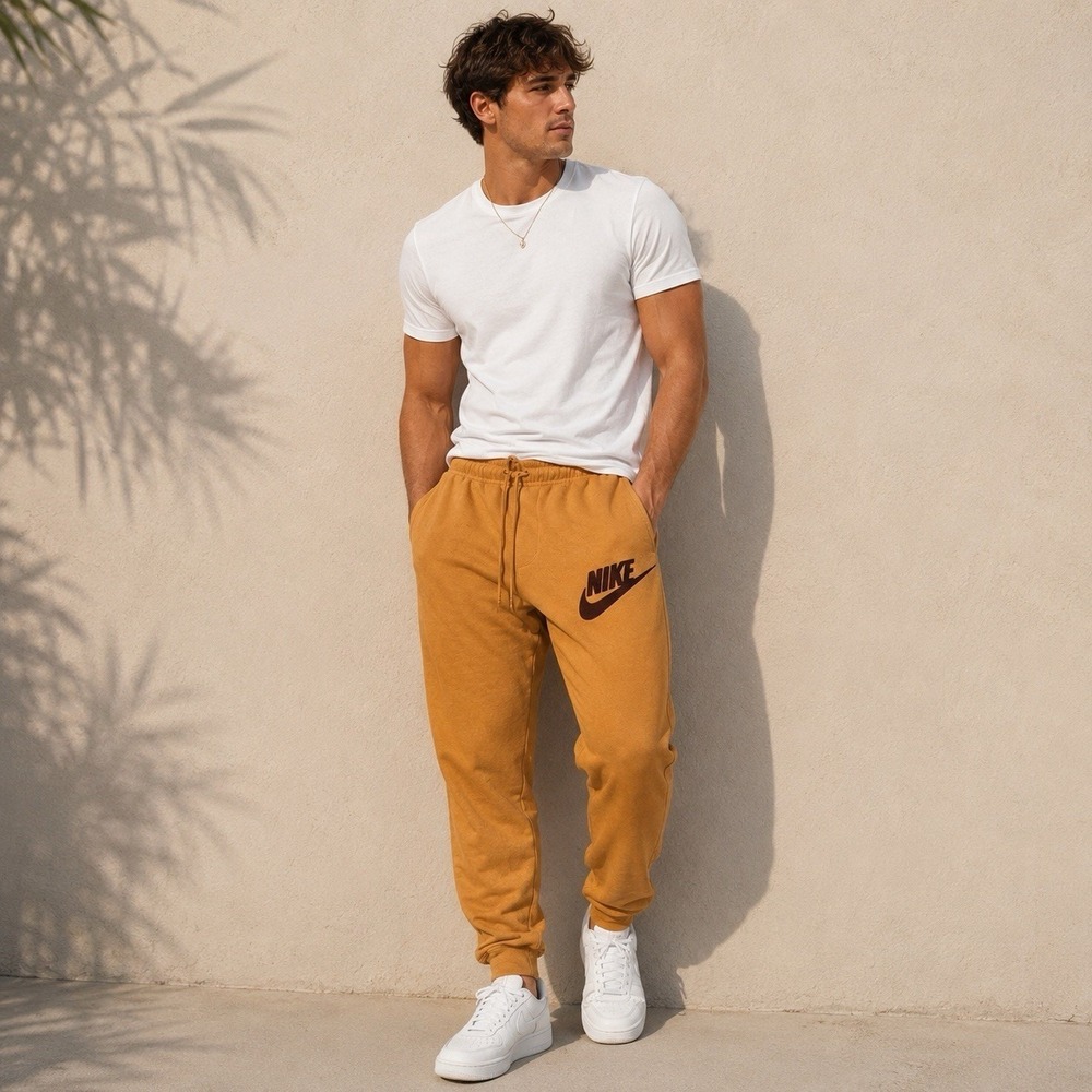 Nike Mens Club Medium Fleece Chenille Futura Jogger Pants In Flax Fuzzy Logo